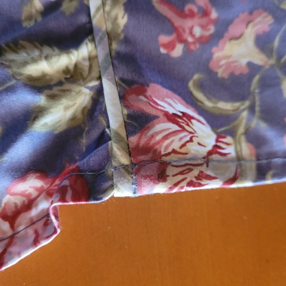 Vtg Waverly Garden Window Valance Floral Blue Rose Ruffled 2 Panels 17x73 Ea